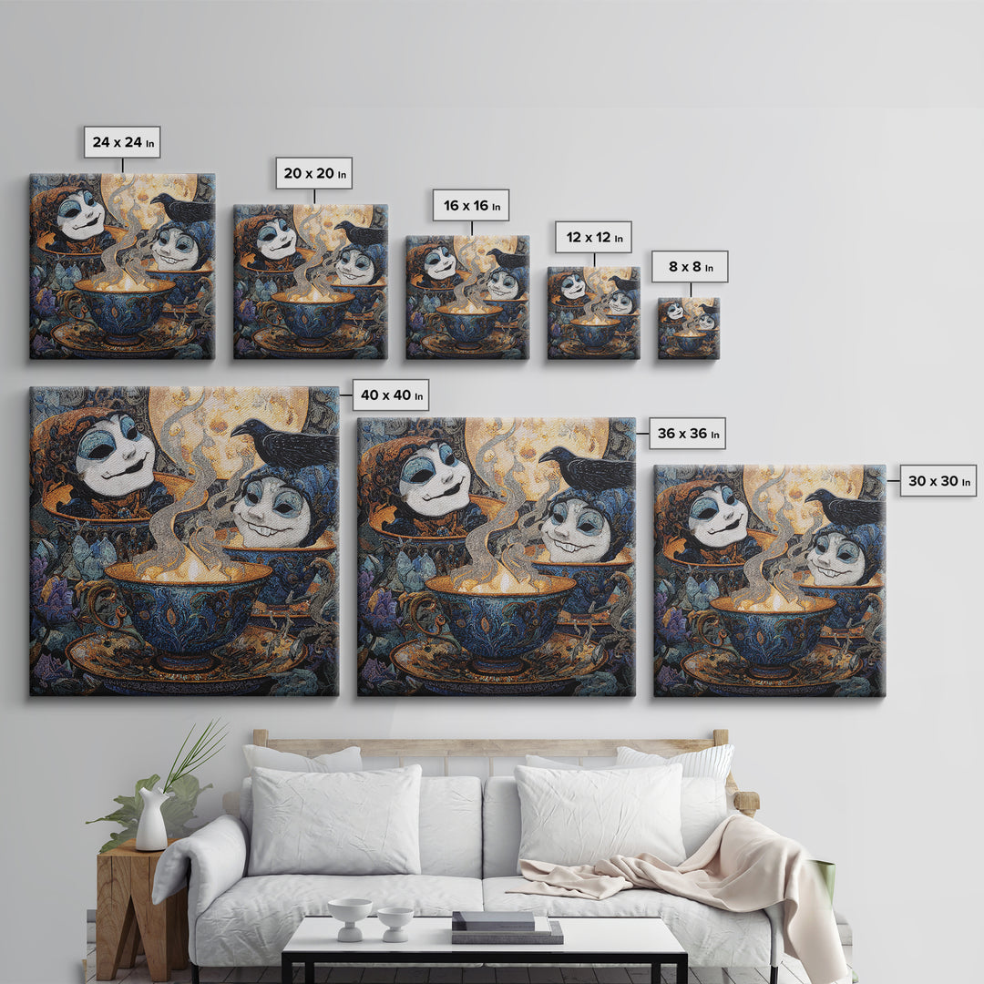 Tiny Ghosts In Teacups, Stained Glass Gothic Art, Square Wall Art, Gothic Horror Wall Art, Canvas Print, Halloween Wall Art