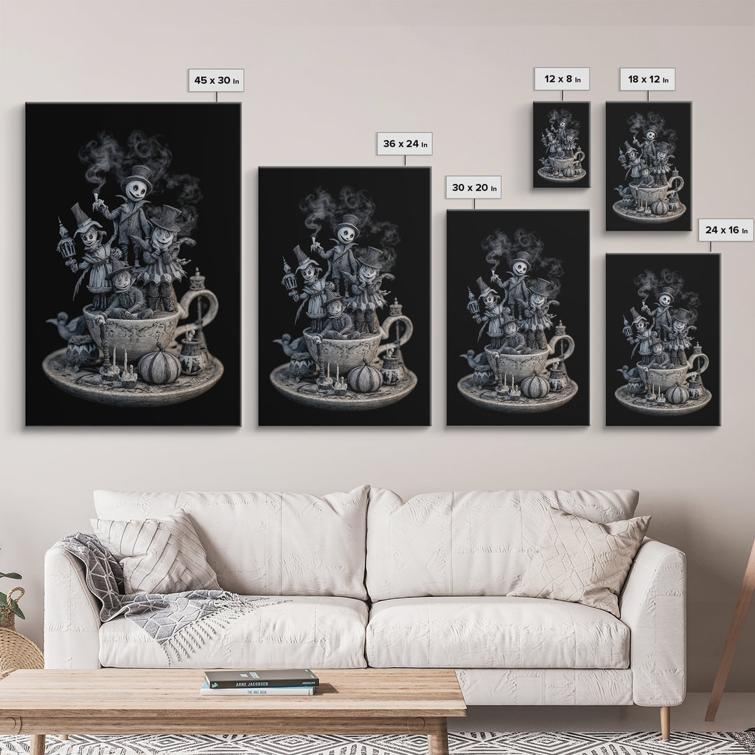 Tiny Ghosts In Teacups, Victorian Macabre Art, Vertical Wall Art, Macabre Wall Art, Canvas Print, Halloween Wall Art, Gothic Home Decor