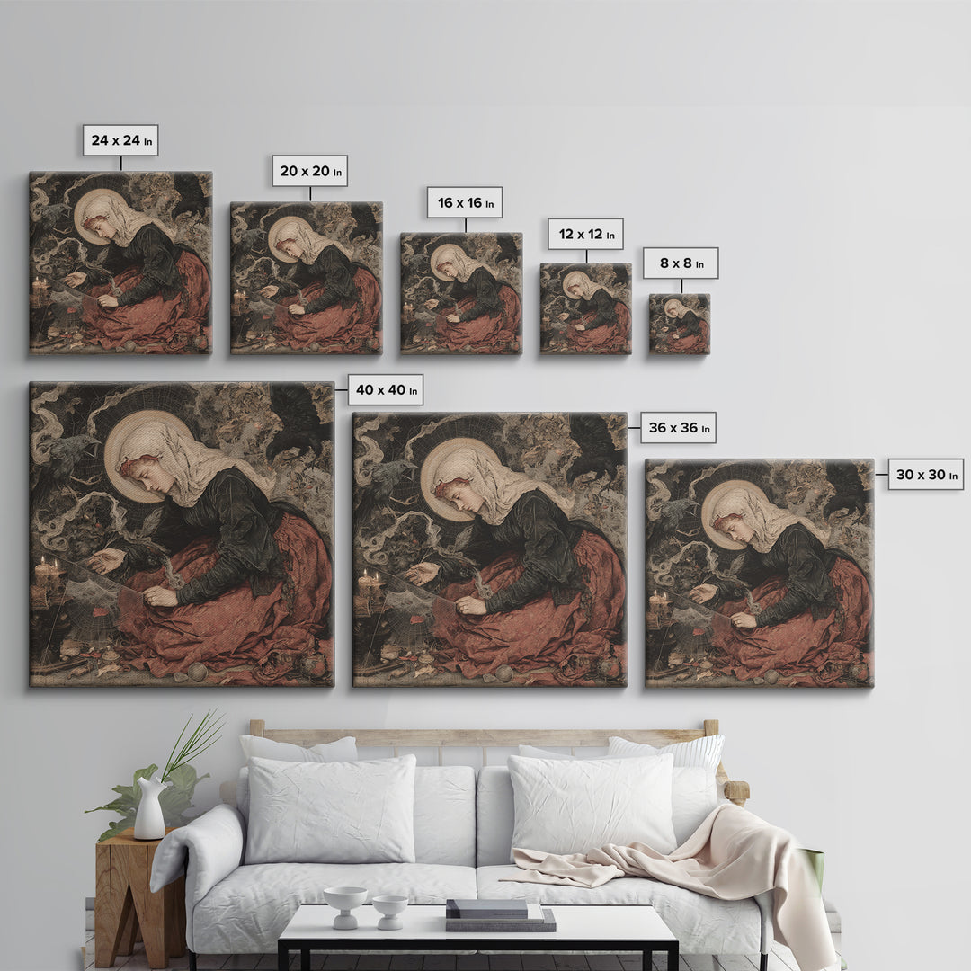 The Spider Sewing Circle, Dark Renaissance Art, Square Wall Art, Gothic Horror Wall Art, Canvas Print, Halloween Wall Art