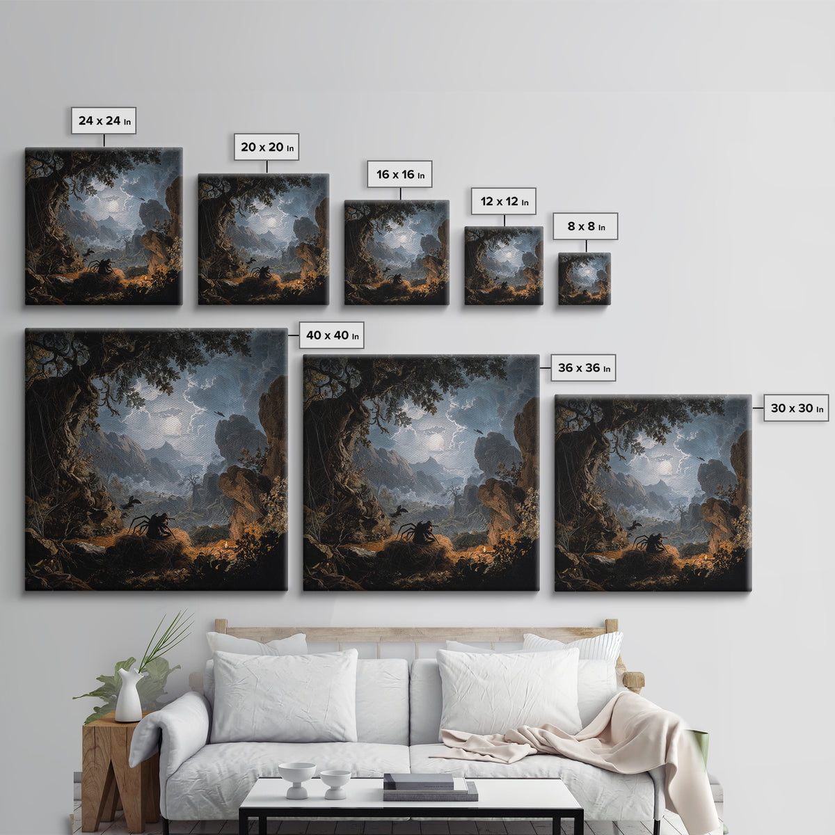 The Spider Sewing Circle, Baroque Witchcraft Art, Square Wall Art, Dark Halloween Decor, Framed Canvas Print, Halloween Wall Art