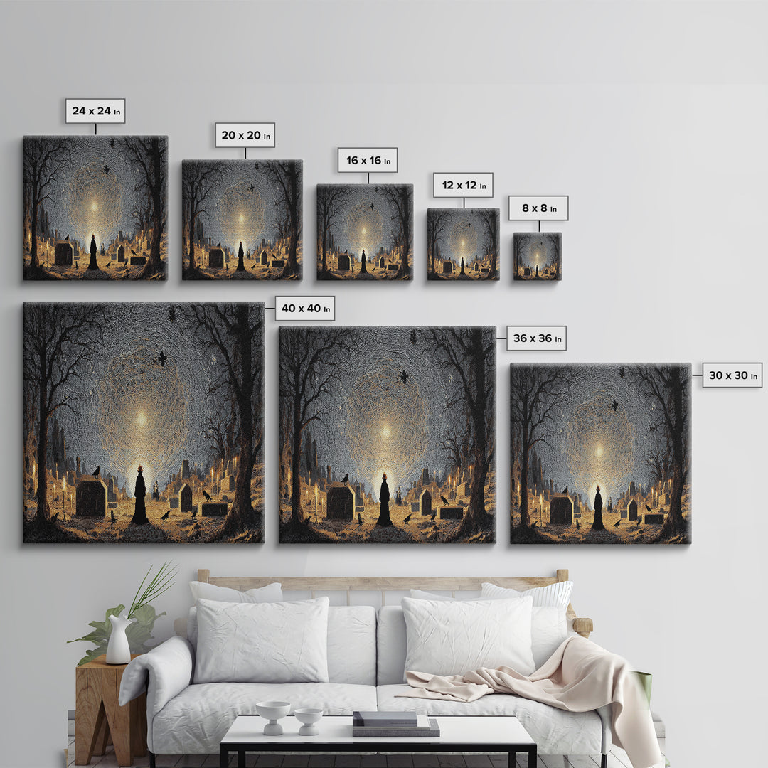 The Spider Sewing Circle, Romantic Gothic Landscape, Landscape Wall Art, Dark Halloween Decor, Canvas Print, Halloween Wall Art