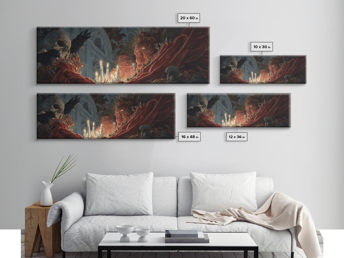 The Spider Sewing Circle, Apocalyptic Romantic Art, Extra Wide Wall Art, Macabre Wall Art, Canvas Print, Halloween Wall Art