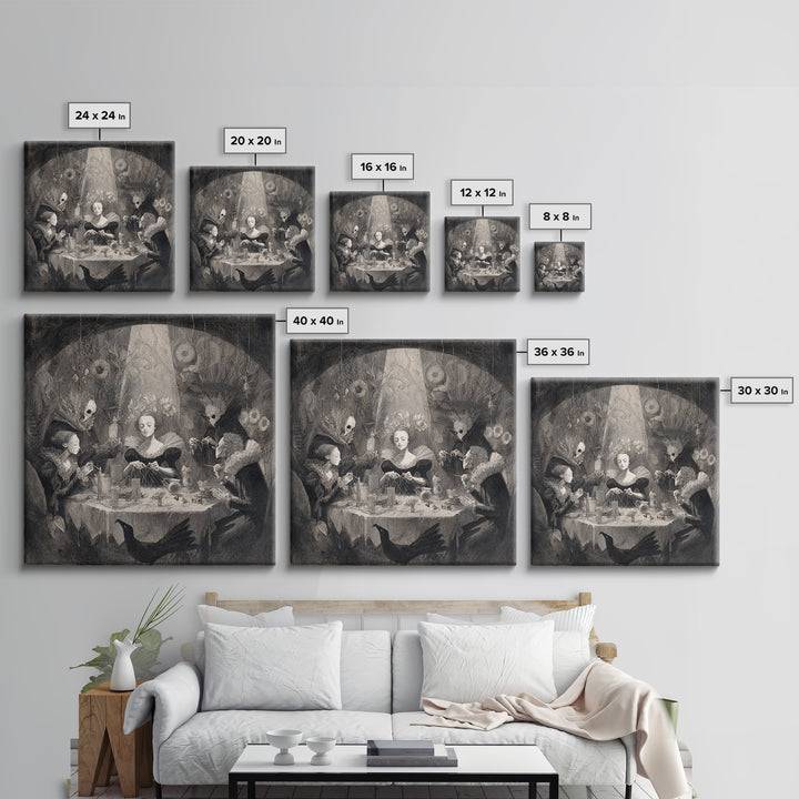 The Spider Sewing Circle, Symbolist Dream Art, Square Wall Art, Gothic Horror Wall Art, Framed Canvas Print, Halloween Wall Art
