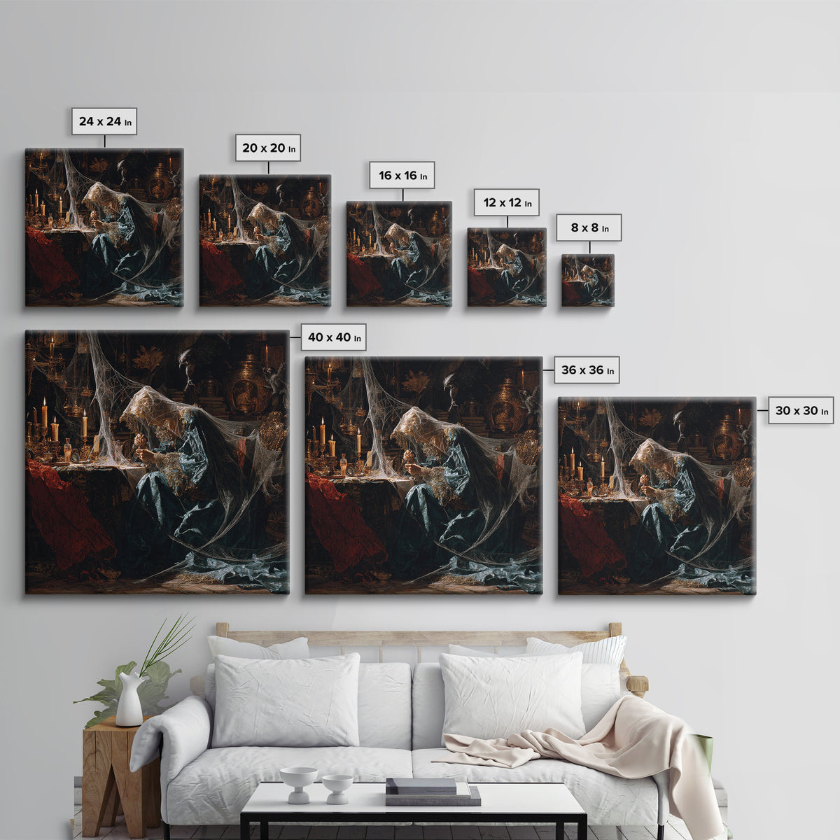 The Spider Sewing Circle, Ornate Symbolist Art, Square Wall Art, Dark Fantasy Wall Art, Framed Canvas Print, Halloween Wall Art