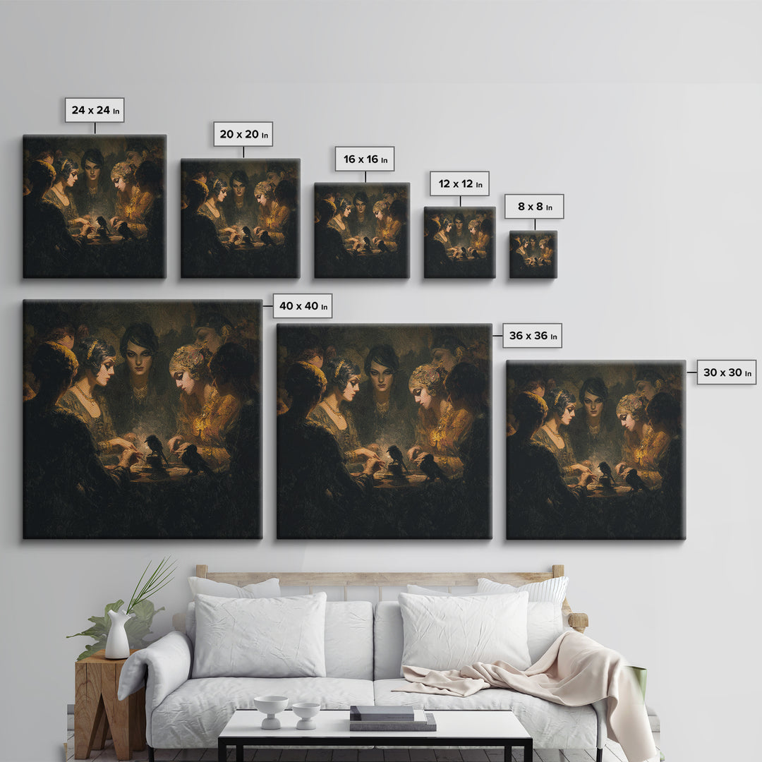 The Spider Sewing Circle, Dark Symbolist Art, Square Wall Art, Dark Fantasy Wall Art, Canvas Print, Halloween Wall Art
