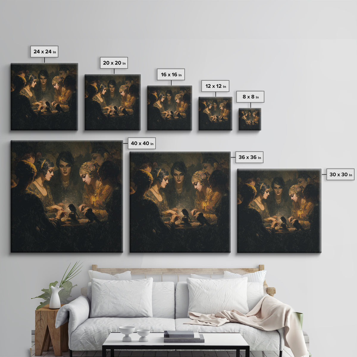 The Spider Sewing Circle, Dark Symbolist Art, Square Wall Art, Dark Fantasy Wall Art, Canvas Print, Halloween Wall Art