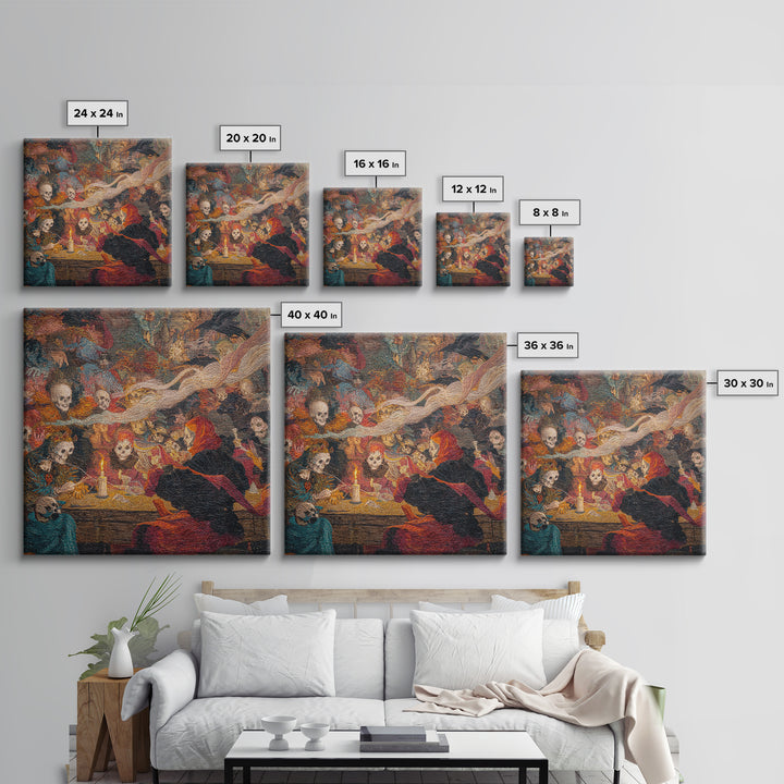 The Spider Sewing Circle, Grotesque Carnival Art, Square Wall Art, Gothic Horror Wall Art, Canvas Print, Halloween Wall Art