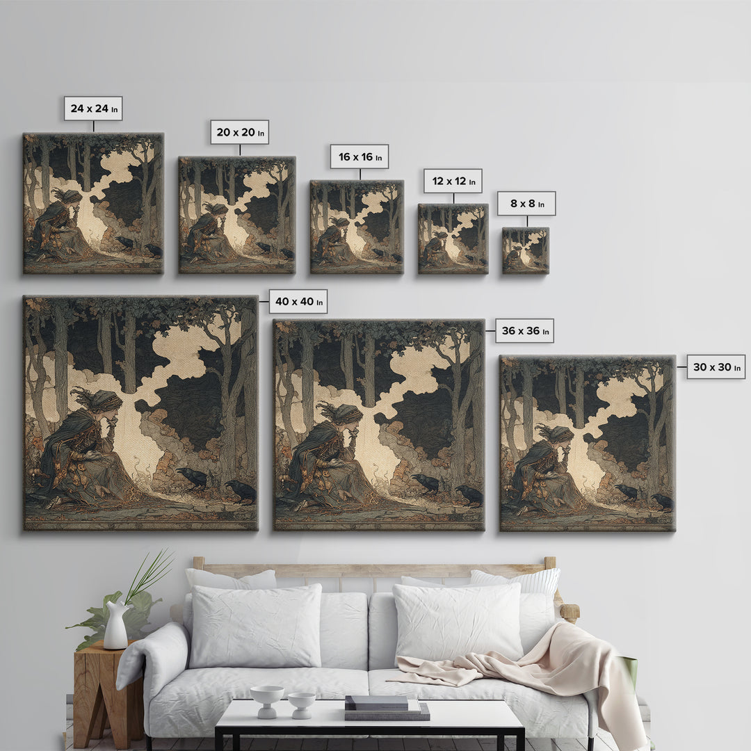 The Spider Sewing Circle, Gothic Storybook Art, Square Wall Art, Dark Fantasy Wall Art, Canvas Print, Halloween Wall Art