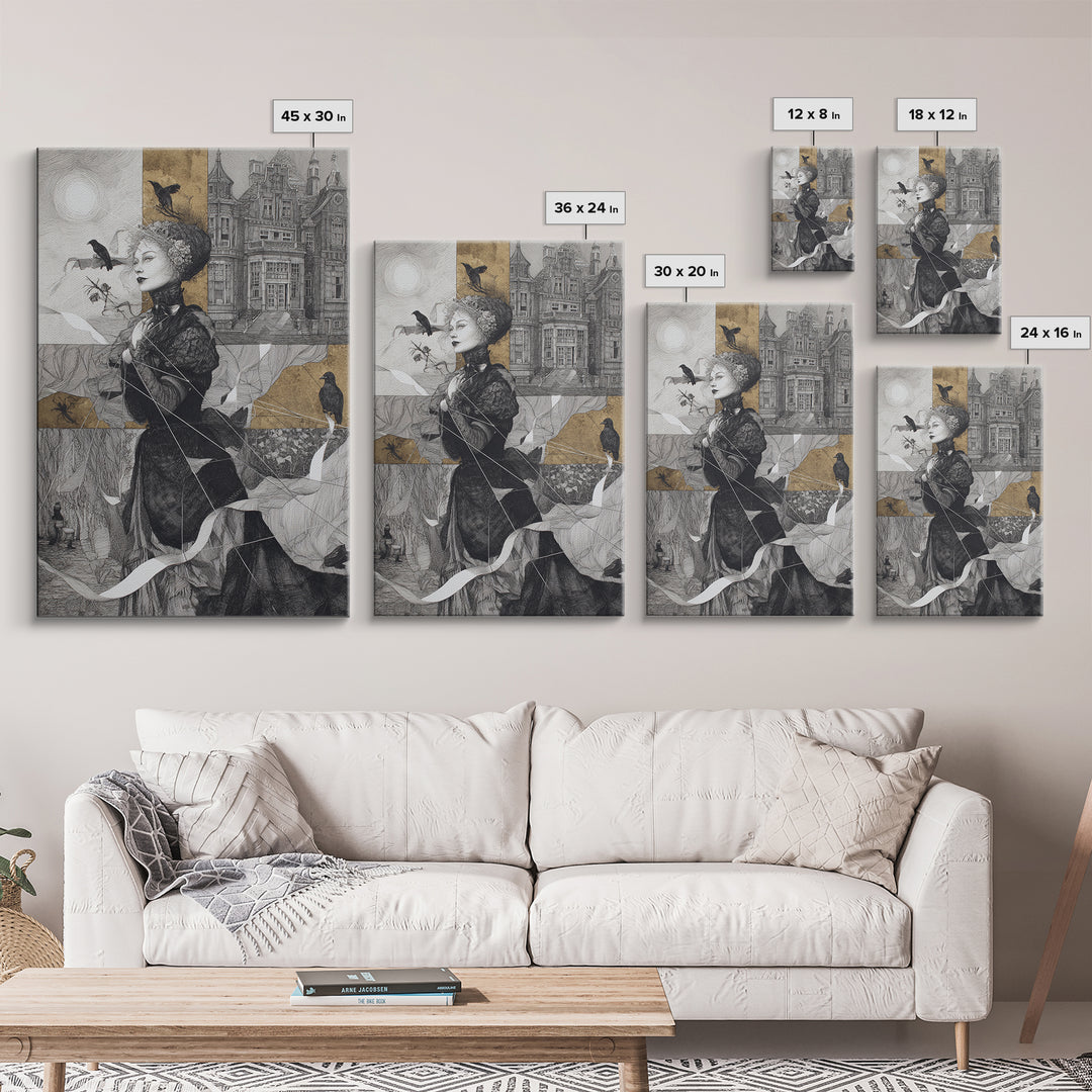 The Spider Sewing Circle, Victorian Macabre Art, Vertical Wall Art, Macabre Wall Art, Framed Canvas Print, Halloween Wall Art