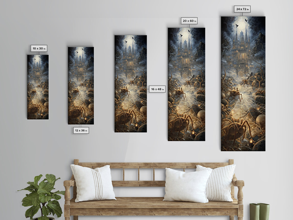 The Spider Sewing Circle, Surreal Apocalyptic Art, Tall Narrow Wall Art, Dark Fantasy Wall Art, Canvas Print, Halloween Wall Art