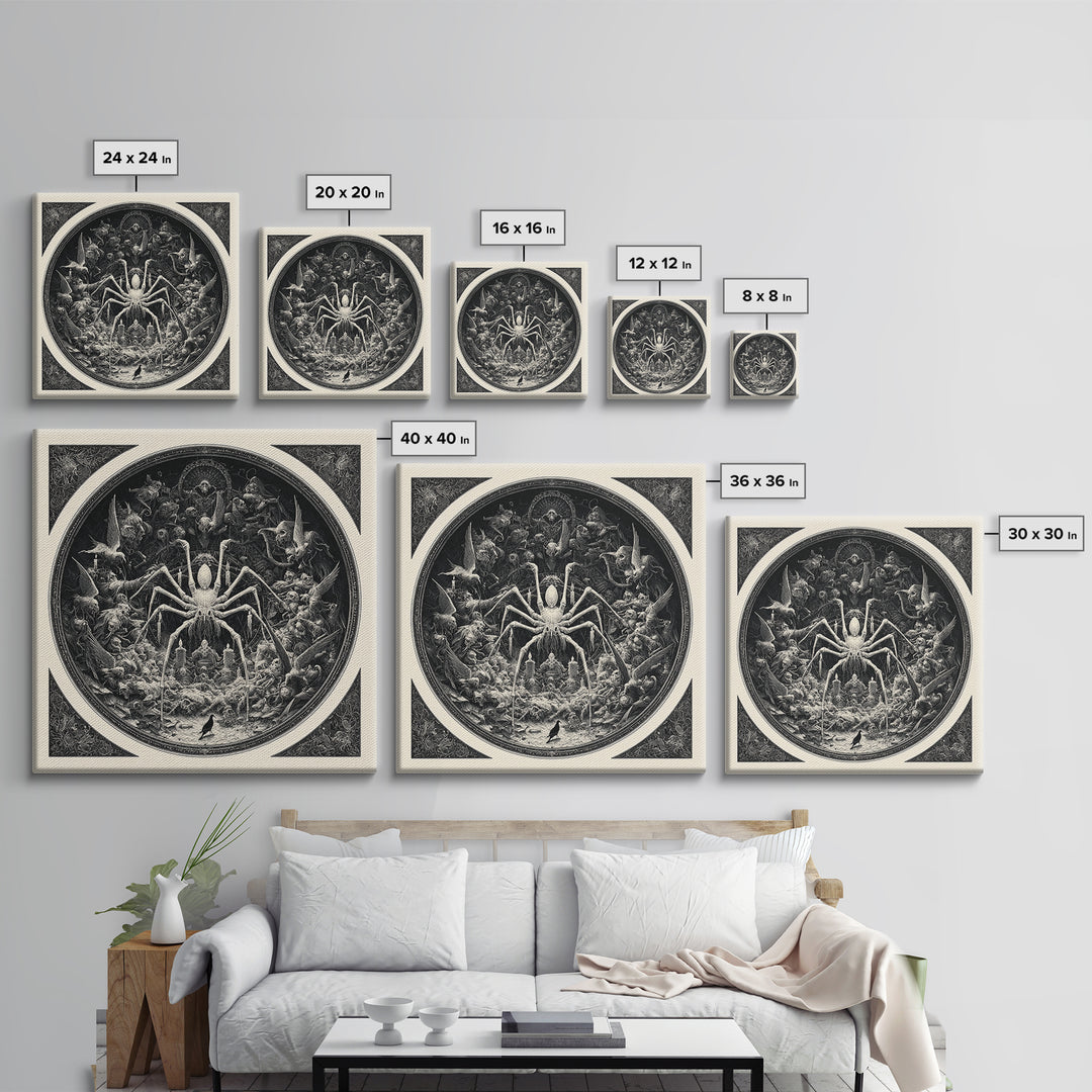 The Spider Sewing Circle, Biomechanical Horror Art, Square Wall Art, Gothic Horror Wall Art, Canvas Print, Halloween Wall Art