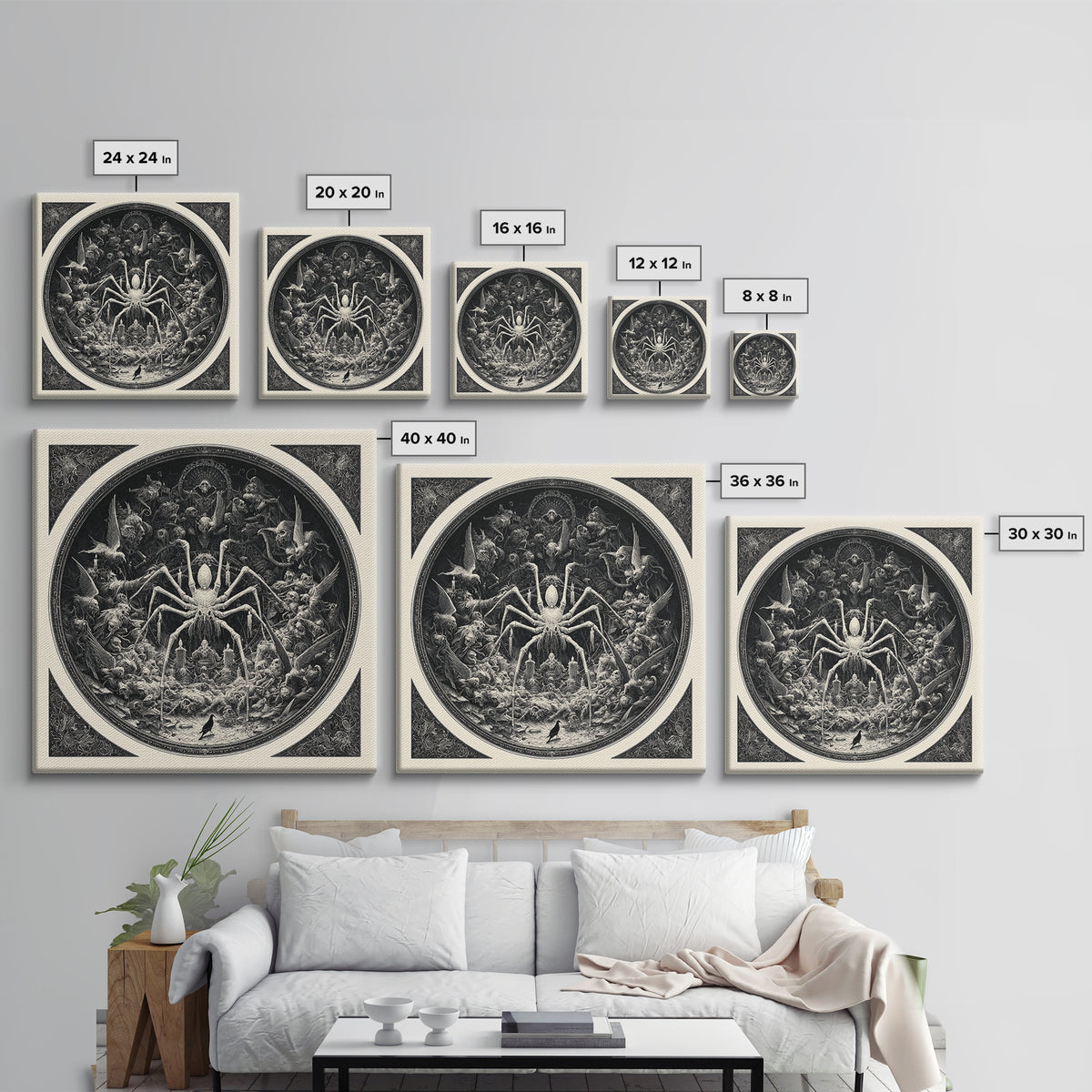 The Spider Sewing Circle, Biomechanical Horror Art, Square Wall Art, Gothic Horror Wall Art, Canvas Print, Halloween Wall Art
