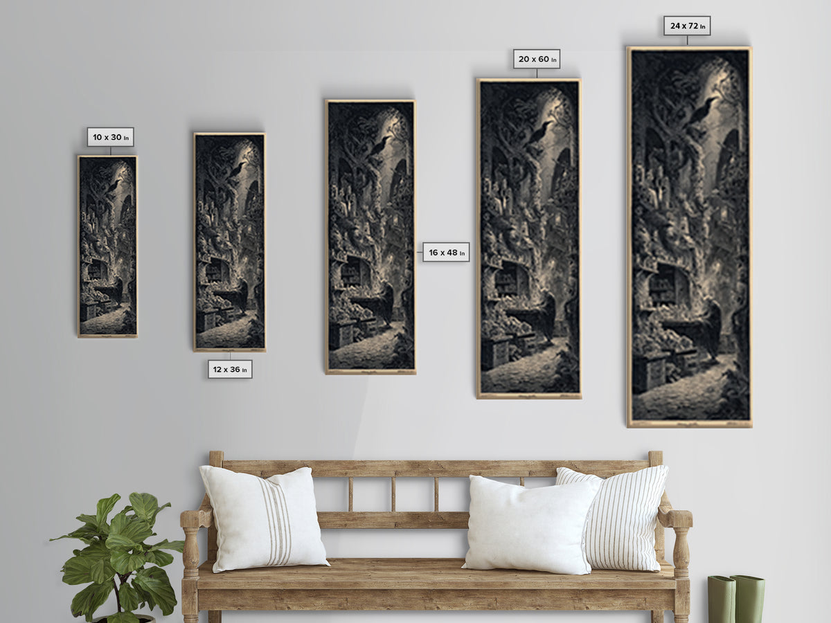 The Goblin Candy Shop, Gothic Engraving Art, Tall Narrow Wall Art, Dark Fantasy Wall Art, Framed Canvas Print, Halloween Wall Art