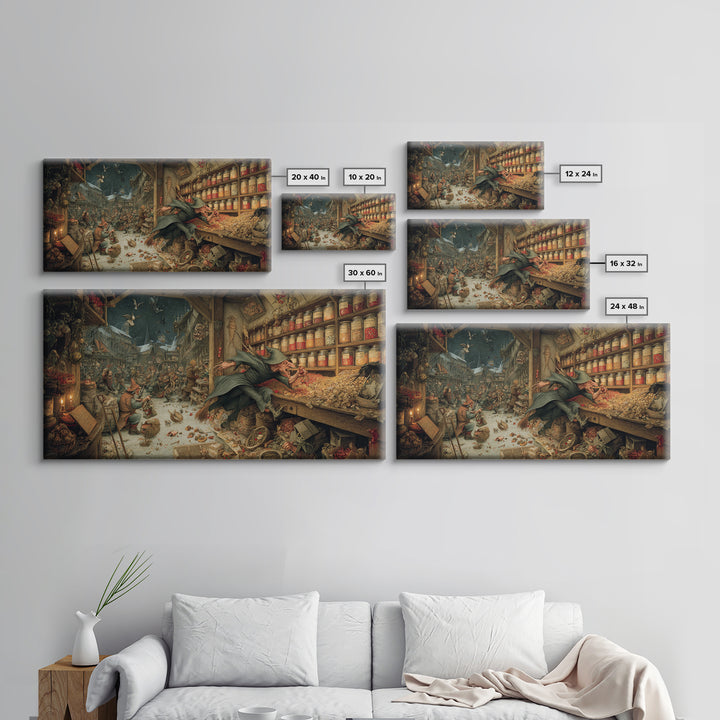 The Goblin Candy Shop, Northern Renaissance Horror, Wide Panoramic Art, Gothic Horror Wall Art, Framed Canvas Print