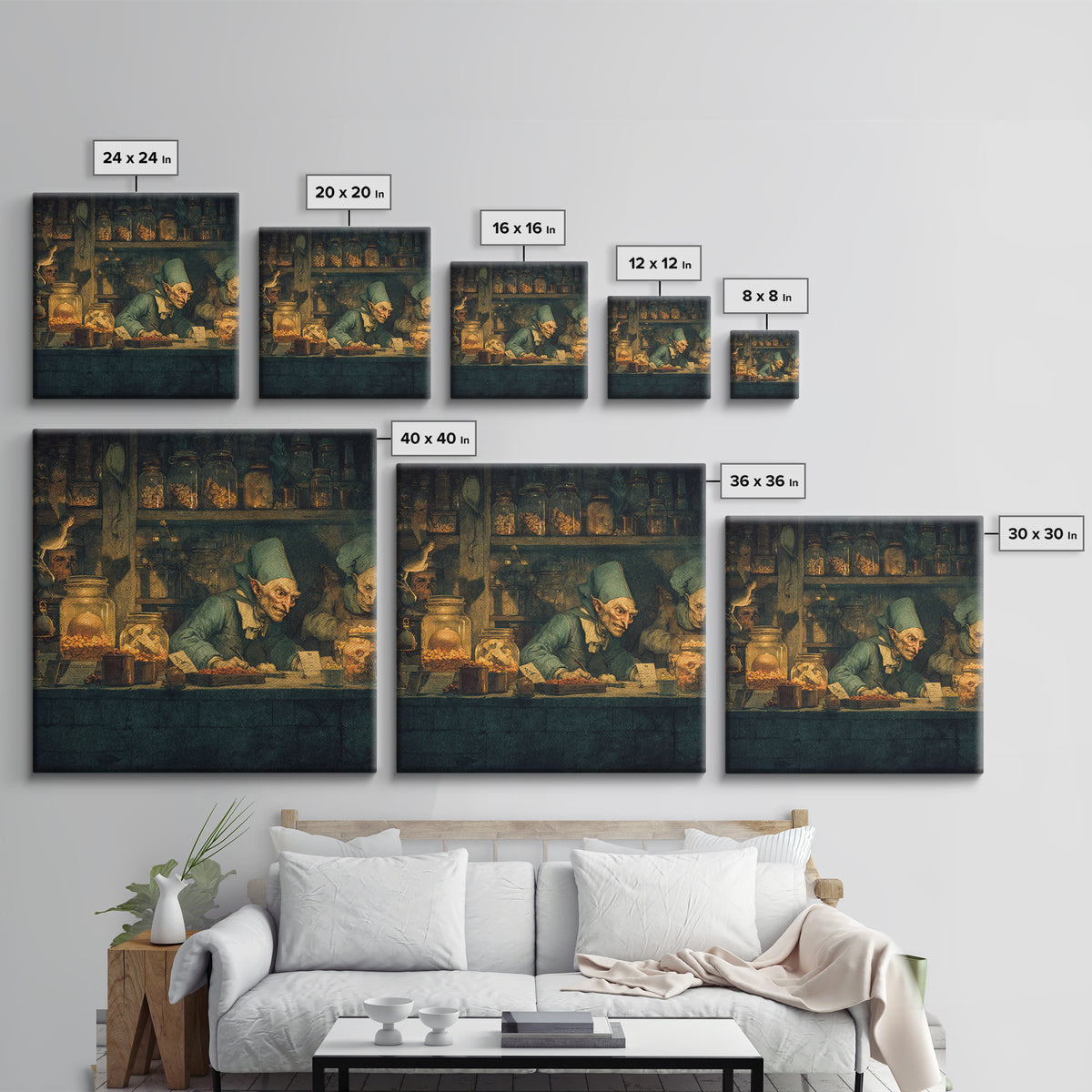 The Goblin Candy Shop, Danse Macabre Art, Square Wall Art, Gothic Horror Wall Art, Framed Canvas Print