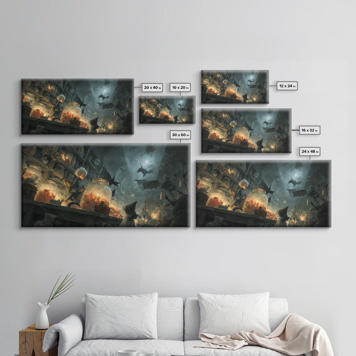 The Goblin Candy Shop, Visionary Gothic Art, Wide Panoramic Art, Dark Halloween Decor, Canvas Print, Halloween Wall Art