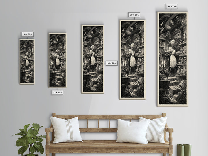 The Goblin Candy Shop, Architectural Etching Art, Tall Narrow Wall Art, Dark Halloween Decor, Canvas Print, Halloween Wall Art