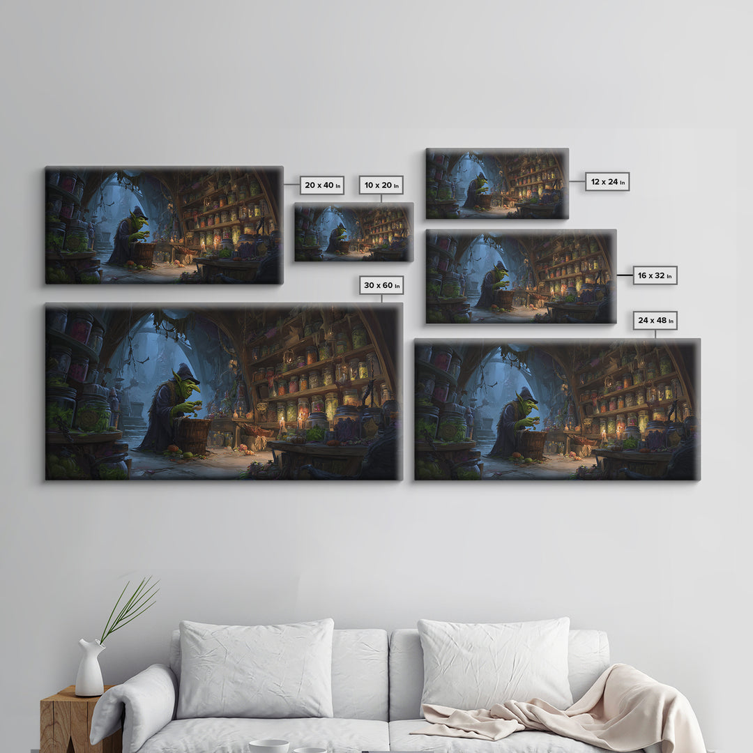 The Goblin Candy Shop, Apocalyptic Romantic Art, Wide Panoramic Art, Gothic Horror Wall Art, Framed Canvas Print, Halloween Wall Art