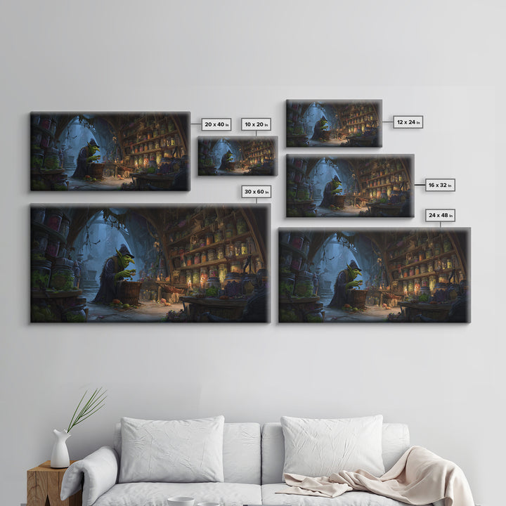 The Goblin Candy Shop, Apocalyptic Romantic Art, Wide Panoramic Art, Gothic Horror Wall Art, Framed Canvas Print, Halloween Wall Art