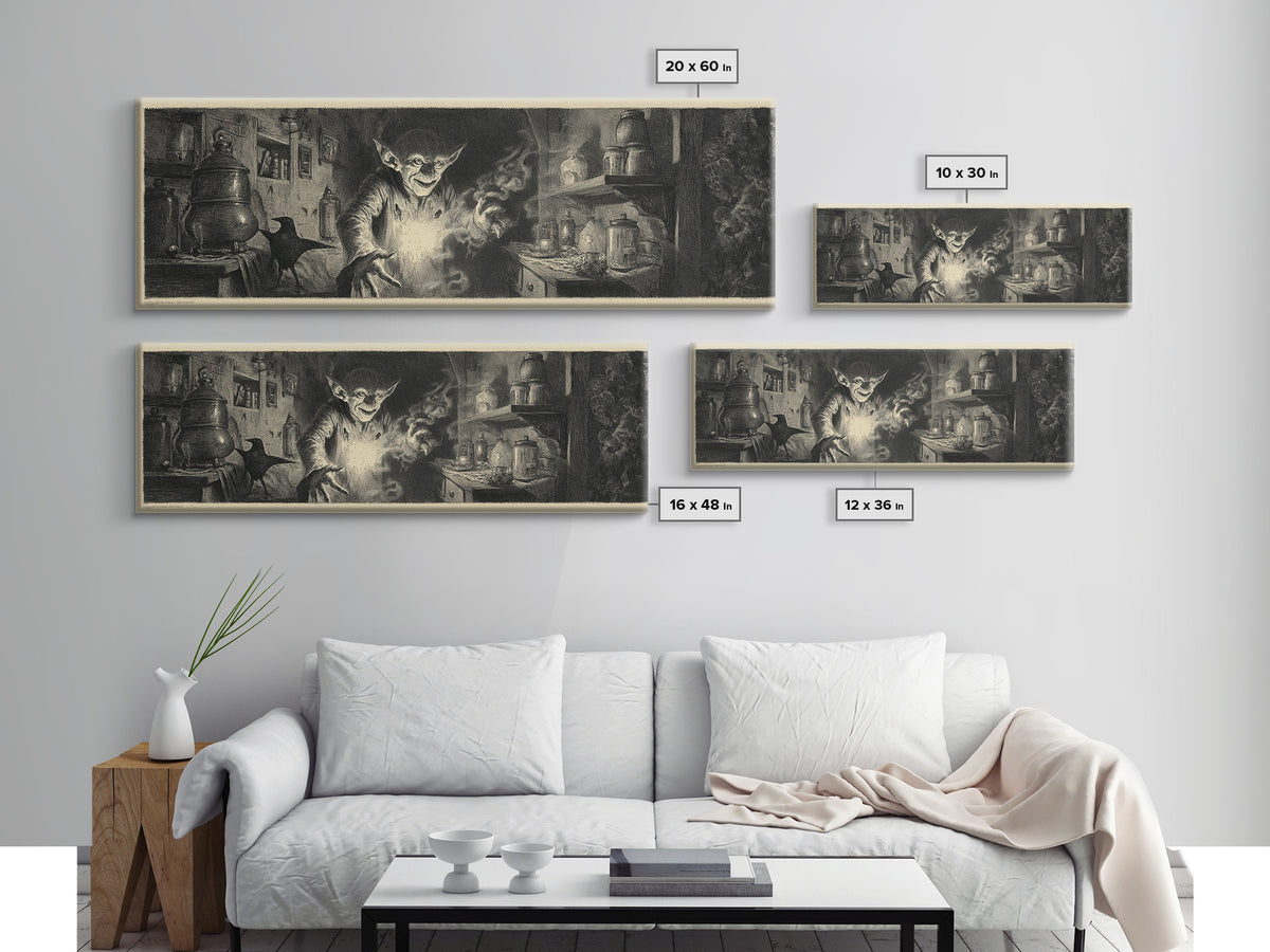 The Goblin Candy Shop, Symbolist Dream Art, Extra Wide Wall Art, Gothic Horror Wall Art, Framed Canvas Print, Halloween Wall Art