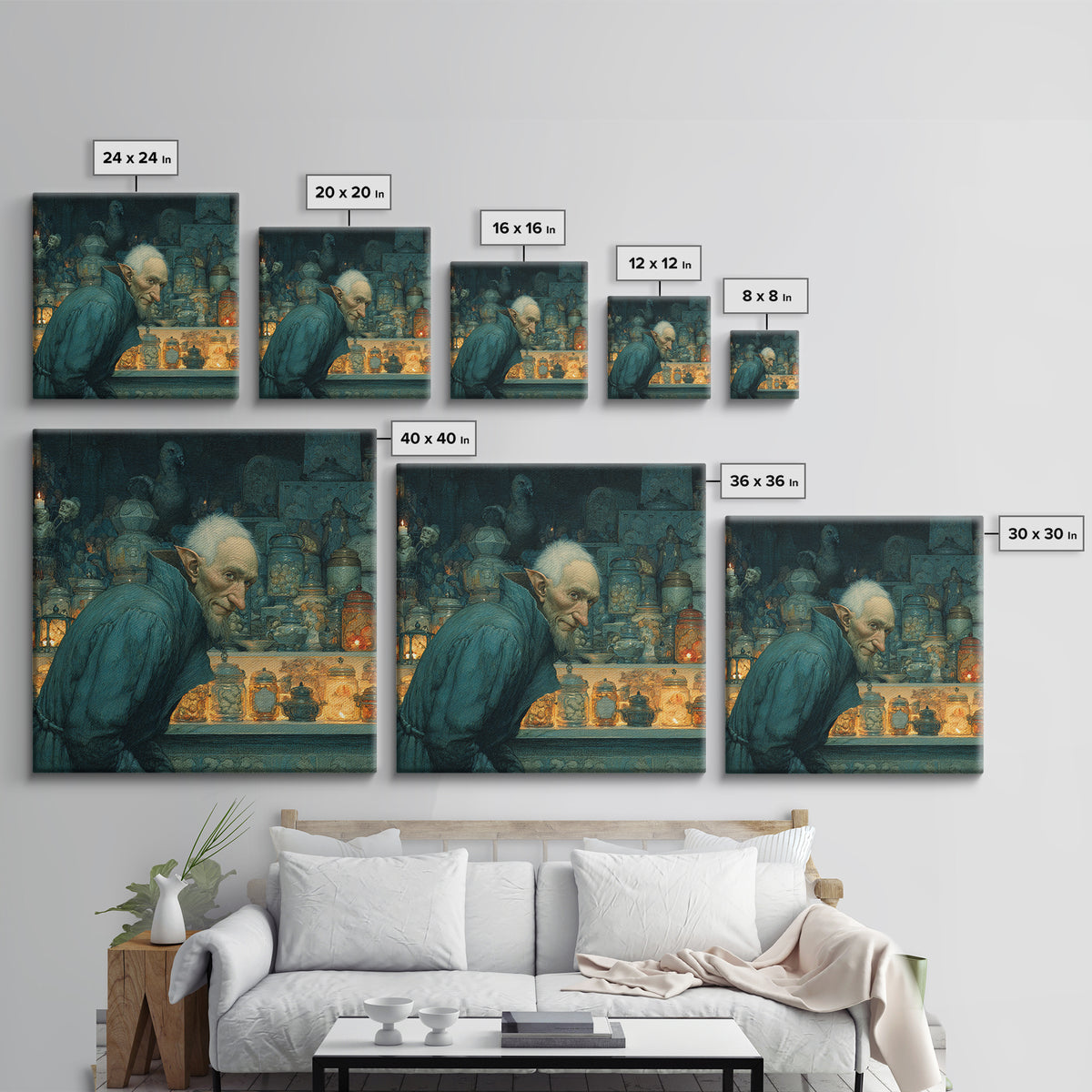 The Goblin Candy Shop, Symbolist Death Art, Square Wall Art, Macabre Wall Art, Canvas Print, Halloween Wall Art, Gothic Home Decor