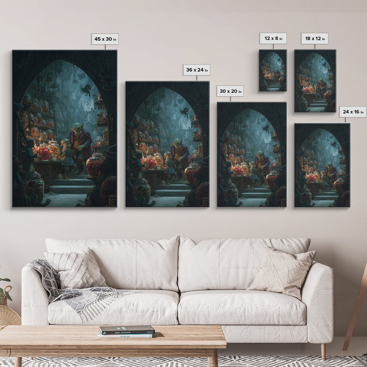 The Goblin Candy Shop, Dark Symbolist Art, Vertical Wall Art, Dark Halloween Decor, Canvas Print, Halloween Wall Art