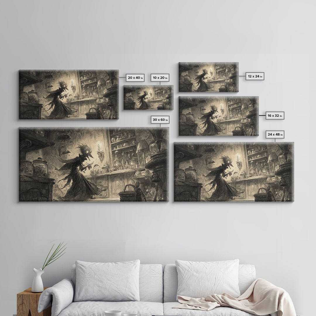 The Goblin Candy Shop, Expressionist Nightmare Art, Wide Panoramic Art, Dark Halloween Decor, Canvas Print, Halloween Wall Art