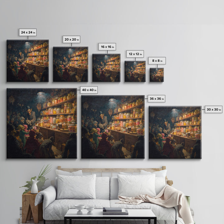 The Goblin Candy Shop, Grotesque Carnival Art, Square Wall Art, Dark Halloween Decor, Canvas Print, Halloween Wall Art