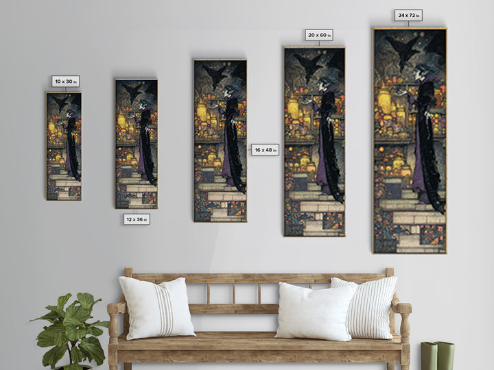The Goblin Candy Shop, Stained Glass Gothic Art, Tall Narrow Wall Art, Dark Halloween Decor, Framed Canvas Print, Halloween Wall Art