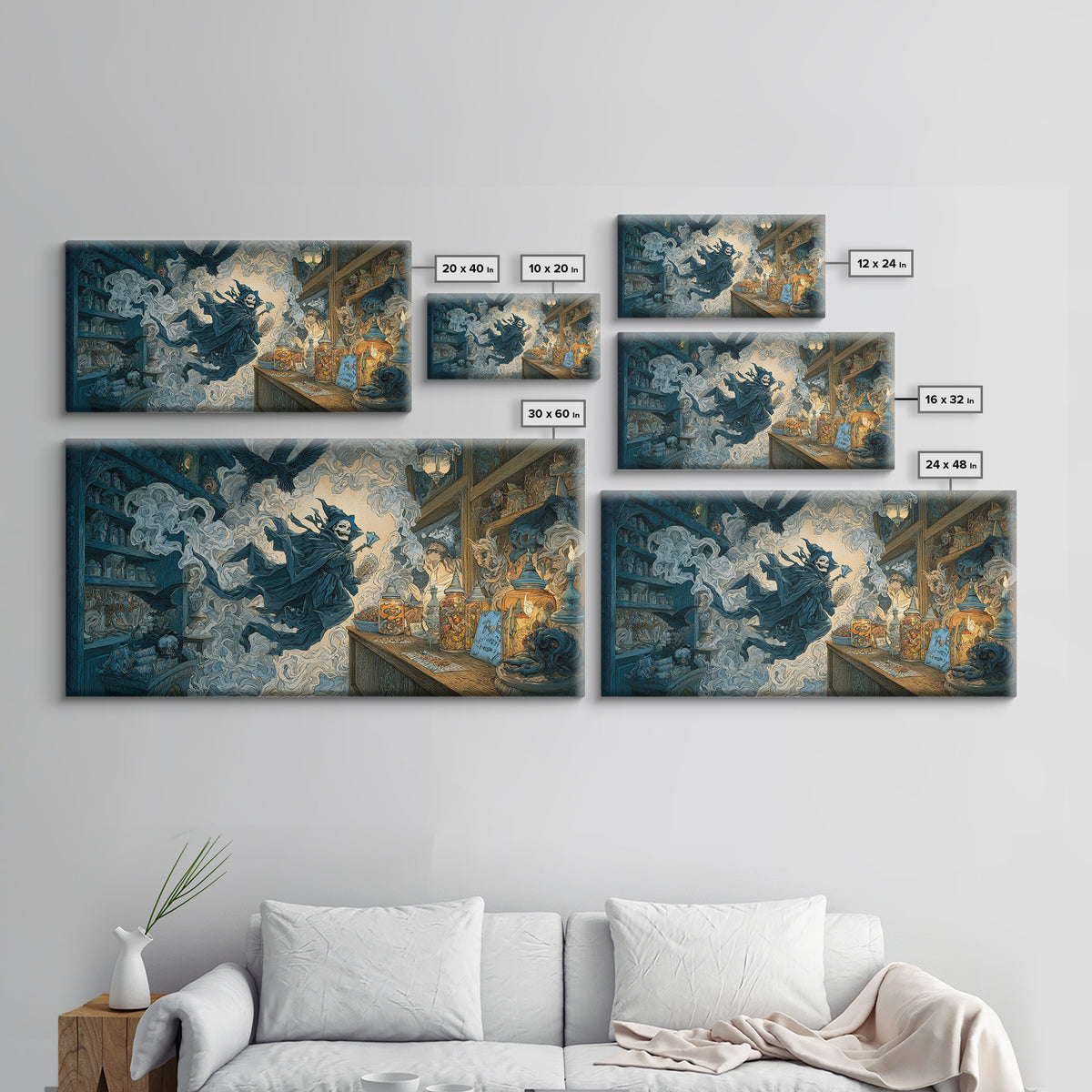 The Goblin Candy Shop, Macabre Folk Print Art, Wide Panoramic Art, Gothic Horror Wall Art, Framed Canvas Print