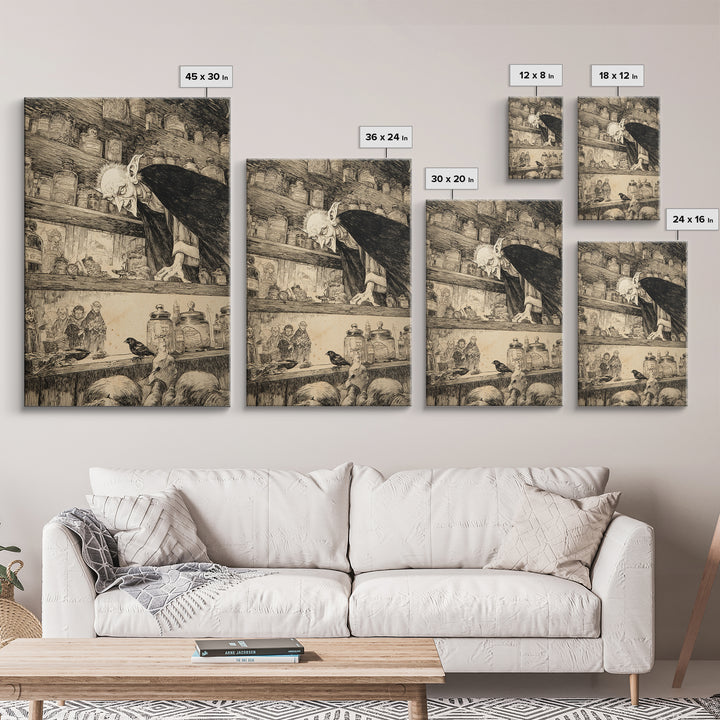 The Goblin Candy Shop, Victorian Macabre Art, Vertical Wall Art, Gothic Horror Wall Art, Framed Canvas Print, Halloween Wall Art