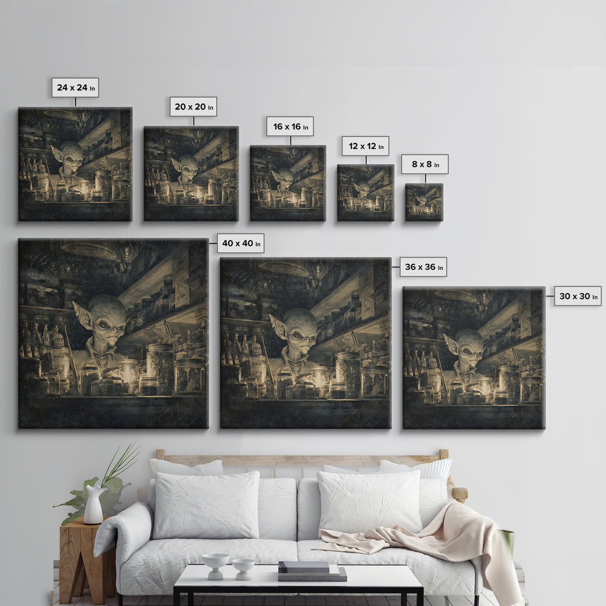 The Goblin Candy Shop, Biomechanical Horror Art, Square Wall Art, Macabre Wall Art, Canvas Print, Halloween Wall Art, Gothic Home Decor