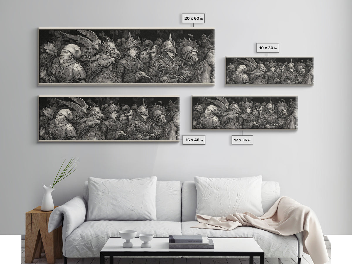 The Haunted Toy Parade, Renaissance Engraving Art, Extra Wide Wall Art, Gothic Horror Wall Art, Canvas Print, Halloween Wall Art