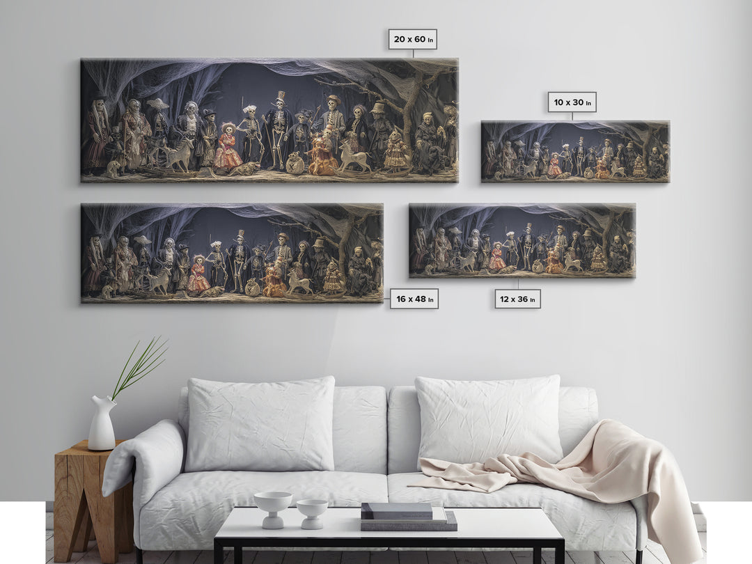 The Haunted Toy Parade, Danse Macabre Art, Extra Wide Wall Art, Dark Halloween Decor, Framed Canvas Print