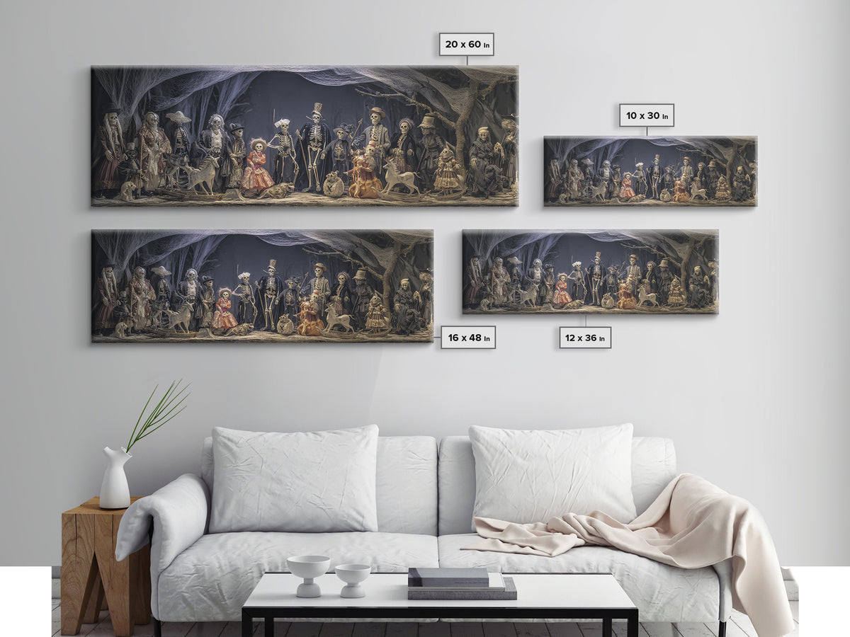 The Haunted Toy Parade, Danse Macabre Art, Extra Wide Wall Art, Dark Halloween Decor, Framed Canvas Print