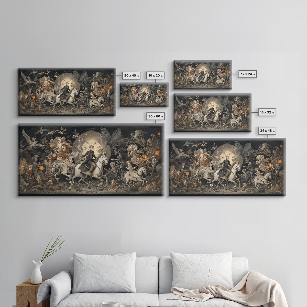 The Haunted Toy Parade, Visionary Gothic Art, Wide Panoramic Art, Dark Fantasy Wall Art, Canvas Print, Halloween Wall Art