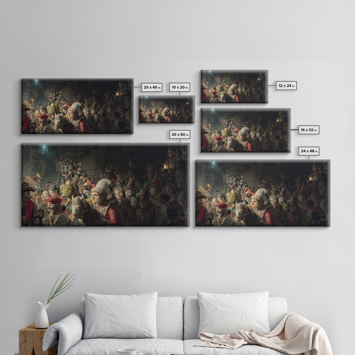 The Haunted Toy Parade, Architectural Etching Art, Wide Panoramic Art, Macabre Wall Art, Canvas Print, Halloween Wall Art