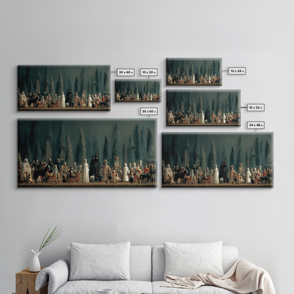 The Haunted Toy Parade, Symbolist Gothic Landscape, Wide Panoramic Art, Gothic Horror Wall Art, Framed Canvas Print, Halloween Wall Art