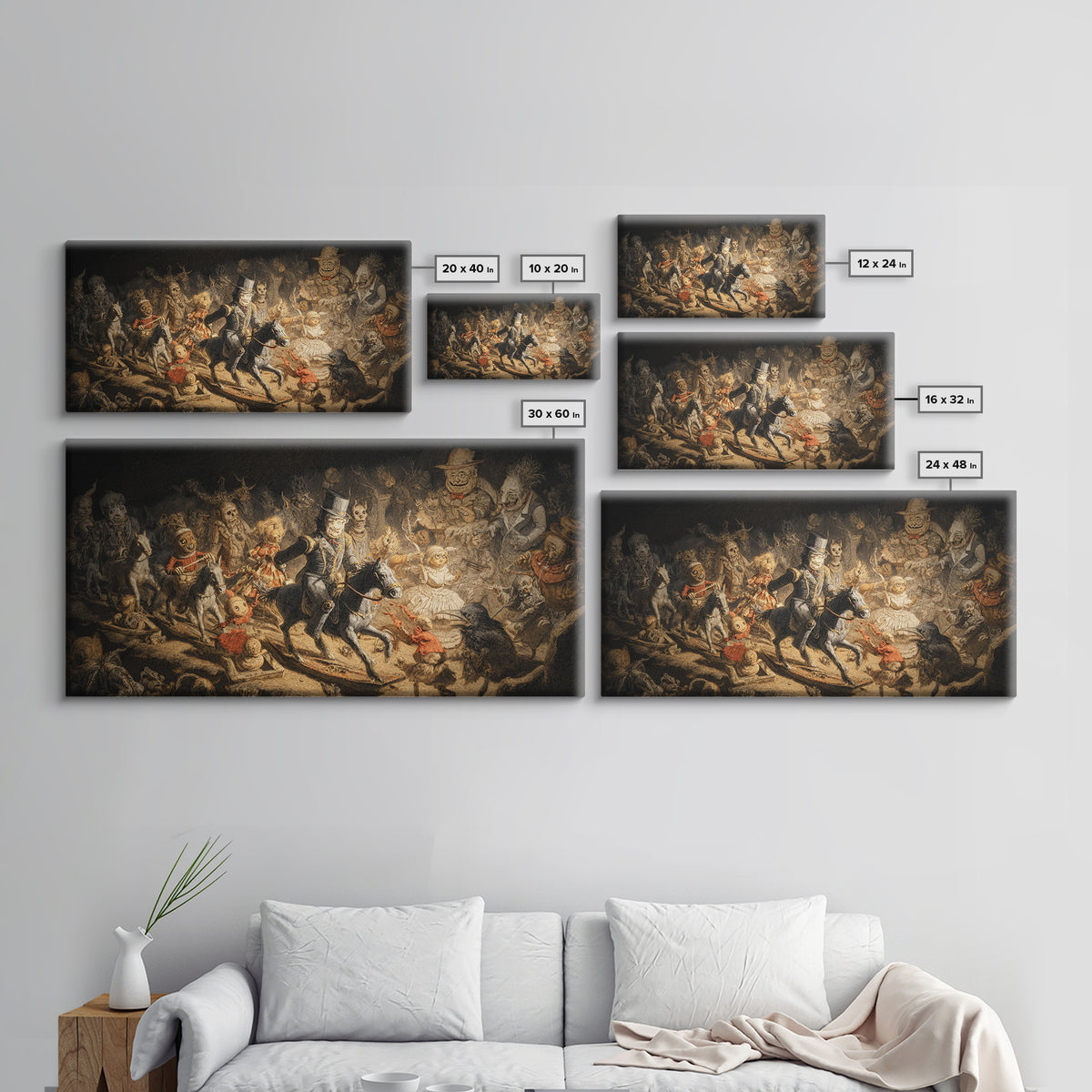 The Haunted Toy Parade, Expressionist Nightmare Art, Wide Panoramic Art, Dark Fantasy Wall Art, Canvas Print, Halloween Wall Art