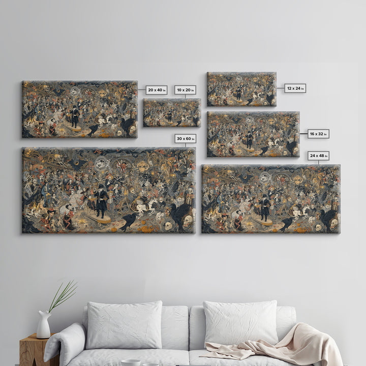 The Haunted Toy Parade, Grotesque Carnival Art, Wide Panoramic Art, Dark Fantasy Wall Art, Framed Canvas Print, Halloween Wall Art