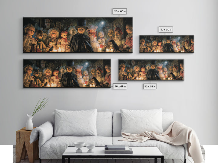 The Haunted Toy Parade, Expressionist Gothic Art, Extra Wide Wall Art, Dark Halloween Decor, Framed Canvas Print, Halloween Wall Art