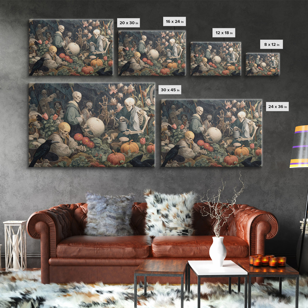 The Skeleton Gardeners, Medieval Grotesque Art, Landscape Wall Art, Dark Fantasy Wall Art, Canvas Print, Halloween Wall Art