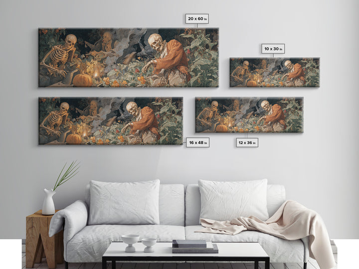 The Skeleton Gardeners, Dark Renaissance Art, Extra Wide Wall Art, Gothic Horror Wall Art, Framed Canvas Print