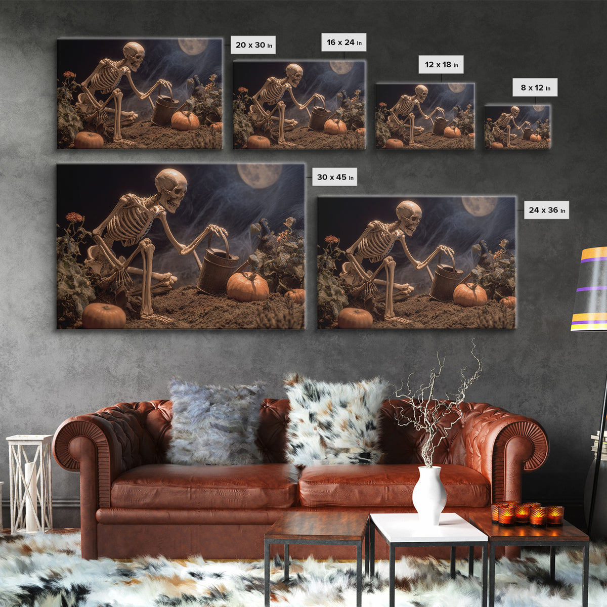 The Skeleton Gardeners, Danse Macabre Art, Landscape Wall Art, Gothic Horror Wall Art, Framed Canvas Print