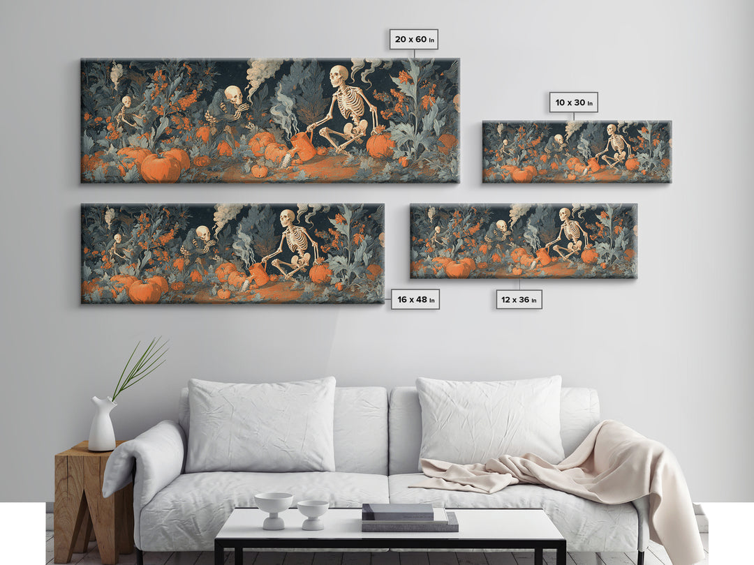The Skeleton Gardeners, Visionary Gothic Art, Extra Wide Wall Art, Dark Fantasy Wall Art, Framed Canvas Print, Halloween Wall Art