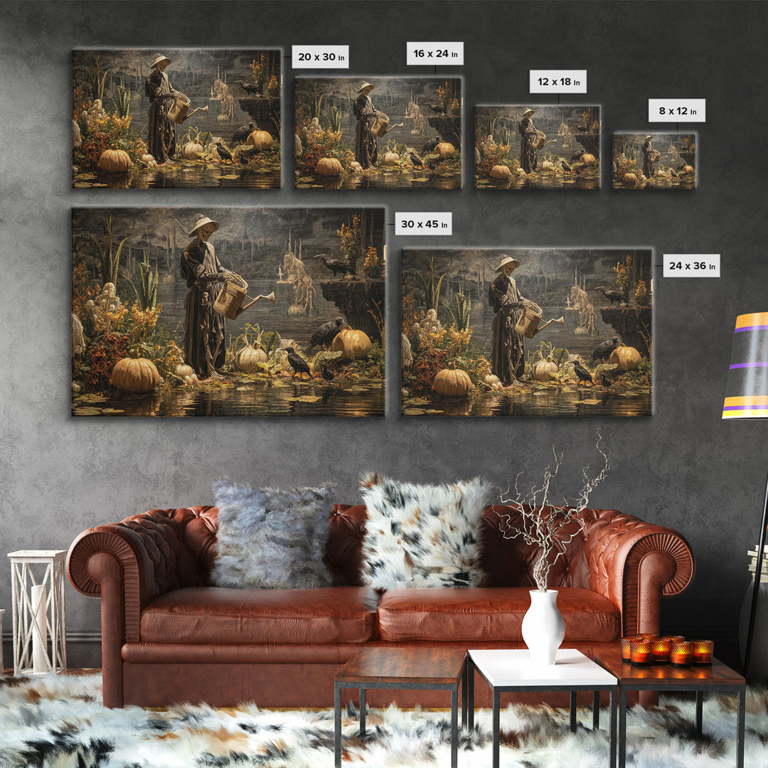 The Skeleton Gardeners, Symbolist Gothic Landscape, Landscape Wall Art, Macabre Wall Art, Canvas Print, Halloween Wall Art