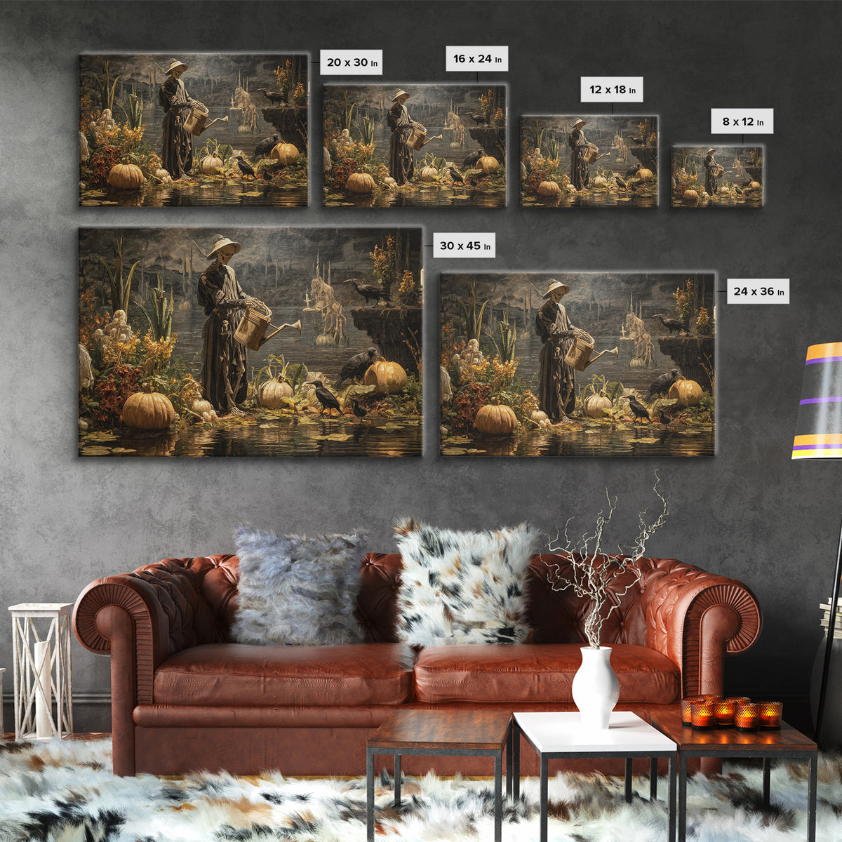 The Skeleton Gardeners, Symbolist Gothic Landscape, Landscape Wall Art, Macabre Wall Art, Canvas Print, Halloween Wall Art