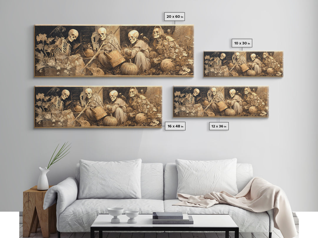 The Skeleton Gardeners, Ornate Symbolist Art, Extra Wide Wall Art, Dark Fantasy Wall Art, Canvas Print, Halloween Wall Art