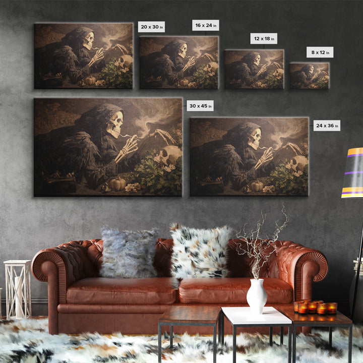 The Skeleton Gardeners, Dark Symbolist Art, Landscape Wall Art, Gothic Horror Wall Art, Framed Canvas Print, Halloween Wall Art