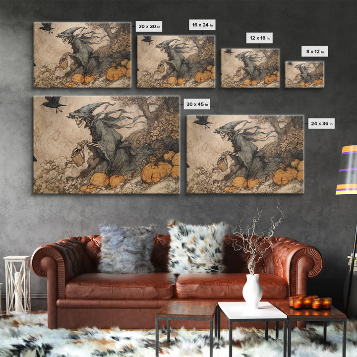 The Skeleton Gardeners, Gothic Storybook Art, Landscape Wall Art, Gothic Horror Wall Art, Canvas Print, Halloween Wall Art